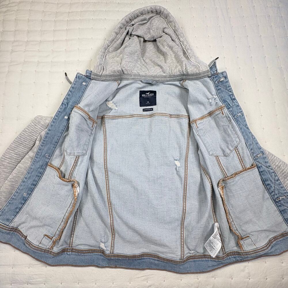 Hollister Mixed Media Jean Jacket Hoodie Women's M Blue Denim Streetwear - Picture 5 of 11